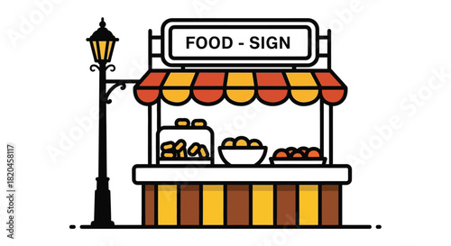 Food stall vector illustration street food market vendor stand sign