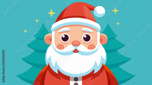 Charming Santa Claus Illustration with Festive Christmas Trees and Stars