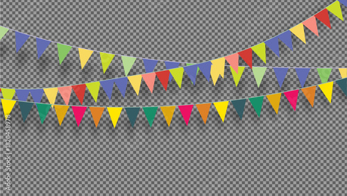 birthday decoration triangle colorful bunting flags isolated on transparent background