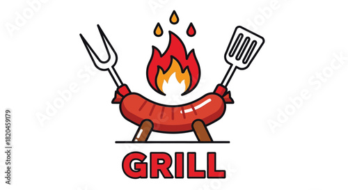 Sausage grill barbecue summer party food vector illustration design