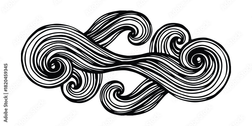 Fototapeta premium Black Swirling Abstract Lines Forming a Symmetrical Pattern on White Keywords: abstract, art, black, swirl, pattern, design, graphic, line, shape