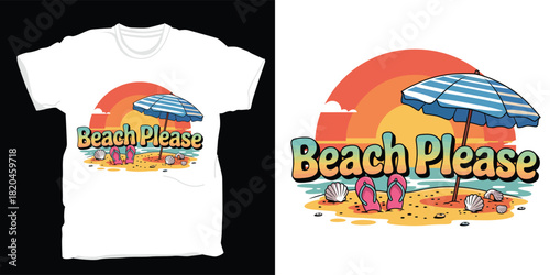 Beach please summer vacation graphic design with umbrella and sand