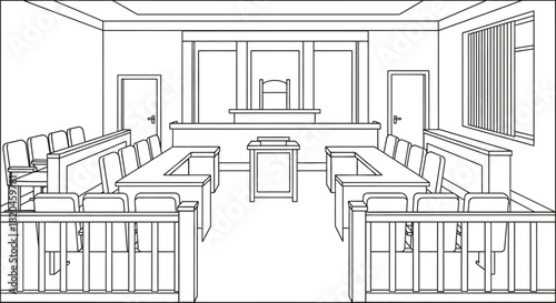 Courtroom scene illustration for legal presentation or background