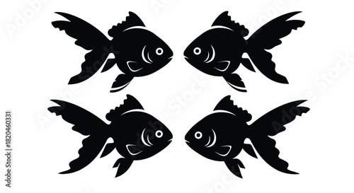 Elegant black silhouettes of goldfish swimming in opposite directions