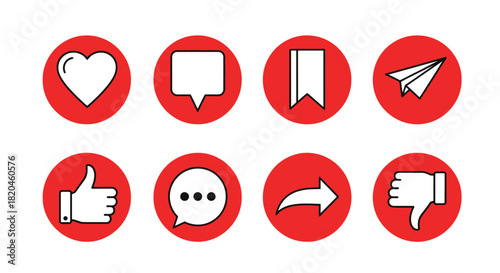 Modern social media icons on red circles for vibrant digital projects