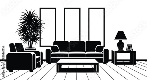 Stylish living room interior design with modern furniture elements