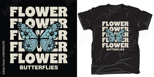 Modern flower and butterfly graphic design for tshirt apparel
