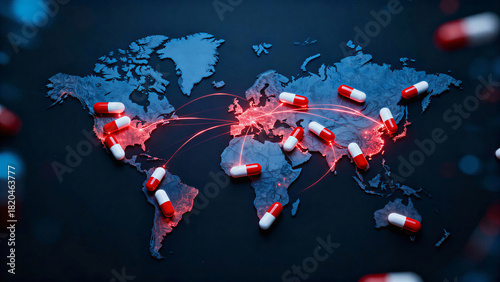 Concerning view of global pharmaceutical freight using data analytics to track pandemic spread on world map