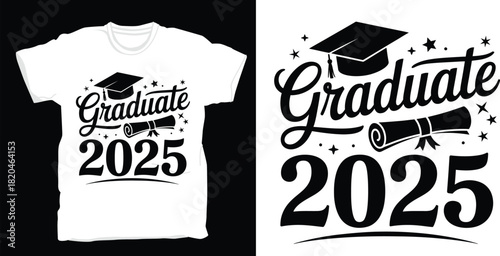 Graduate 2025 typography design with cap and diploma scroll