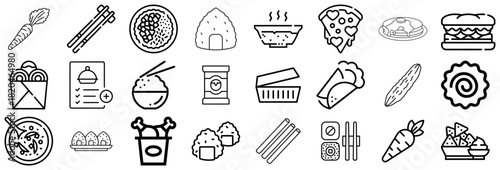Diverse Food Icons From Sushi to Burgers and Carrots