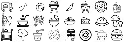 Collection of Food and Drink Icons in Outline Style