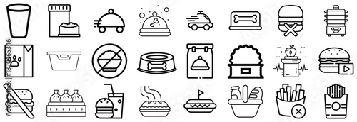 Collection of Food and Drink Icons, Including Fast Food and Pet Food