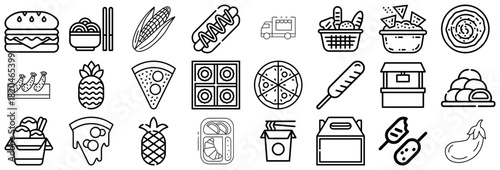 Collection of Food Icons From Burgers to Eggplant