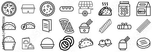 Collection of Food Icons Pizza, Tacos, Burgers, Pasta, and More