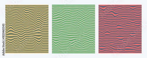 Set of wavy seamless trippy patterns. Abstract background with colorful waves. Modern Texture Graphic Design. illustration in style retro 60s, 70s.  