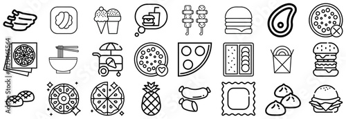 Diverse Collection of Food Icons Fast Food, Desserts, and More