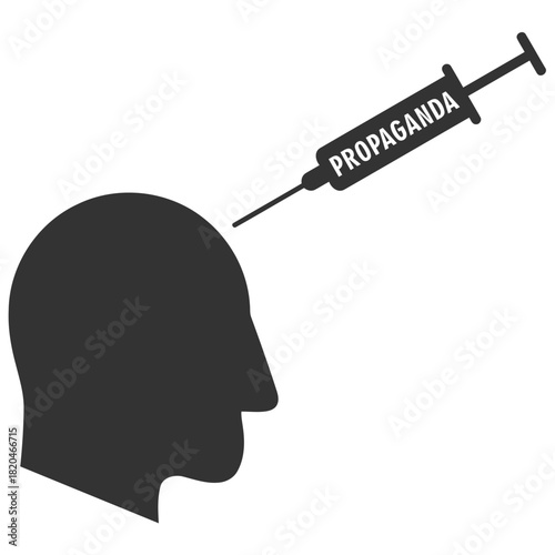 Injection of propaganda into the head syringe with propaganda vector illustration