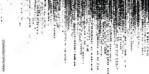 Black digital rain falling on white background, website design. Vector black data stream falling, digital rain background, technology concept.