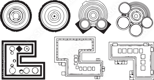 Abstract geometric vector design elements representing organizational structure and complex layout maps. isolated PNG with Transparent Background