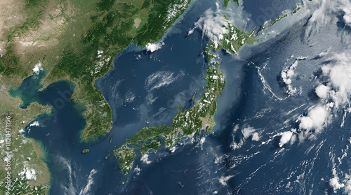 日本列島の衛生写真　空撮　衛星ビュー　　Generative AI

