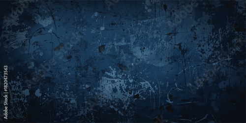 Abstract grunge background featuring a blend of dark blue and white paint textures.Rough brush strokes, splatters, and distressed paint effects. Irregular streaks and patches creating a dynamic, 