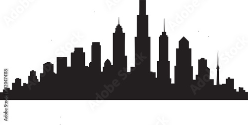 Black and White dense urban City Skyline Silhouette Collection