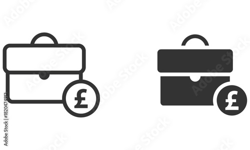Business Briefcase and Financial Symbol: A minimalist design showcases a sleek briefcase alongside a financial symbol, symbolizing business and monetary value, with clean lines and a modern aesthetic.