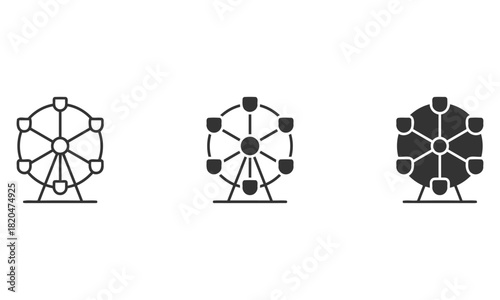 Ferris Wheel Variations: A versatile collection of Ferris wheel icons, rendered in outline, line art, and solid styles, perfect for diverse design applications. 