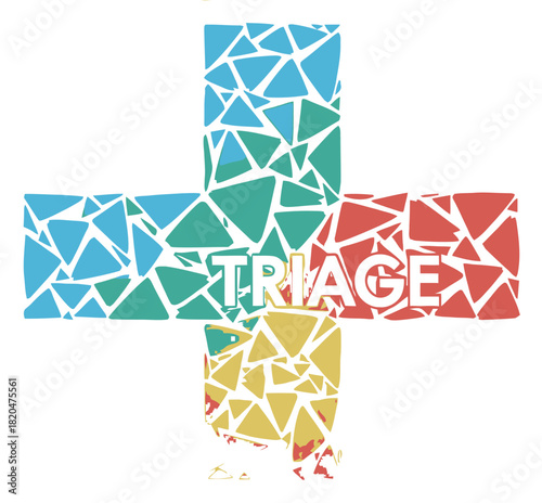 Colorful Geometric Mosaic Medical Cross with Triage Text