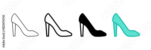 Set of minimalist high heel shoe icons with transparent background, depicting elegant women's footwear for fashion, apparel, and style designs, vector illustration