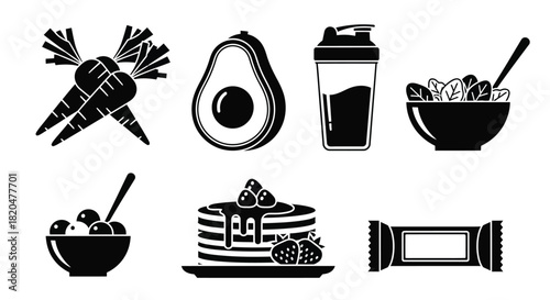 Healthy food nutrition diet vector illustration healthy eating icons