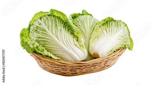 Chinese cabbage and half in a wicker basket