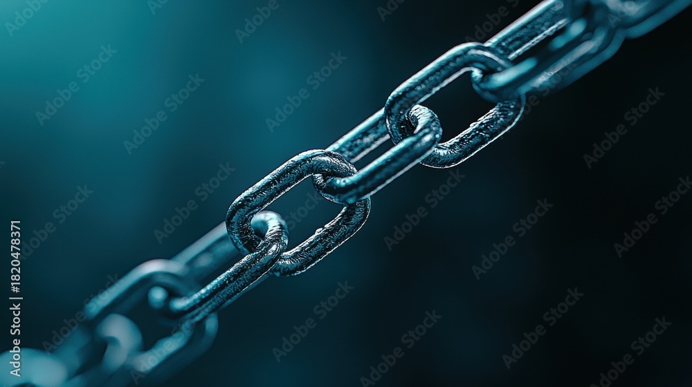 Obraz premium teamwork Chain Link Close up of a strong metal chain with interlocked links, symbolizing strength, unity, and the importance of each individual contribution to the whole.