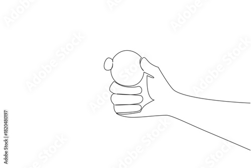 Continuous line drawing of a human hand gripping a coin cell battery, health concept for home safety, National Button Battery Awareness Day to promote safe handling, taping, and locked storage