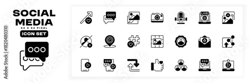 Social Media Icon Set Line Icons, Outline Symbols for Online Interaction, Digital Sharing, Audience Engagement, Content Posting, and Community Communication. Vector Sign Collection.
