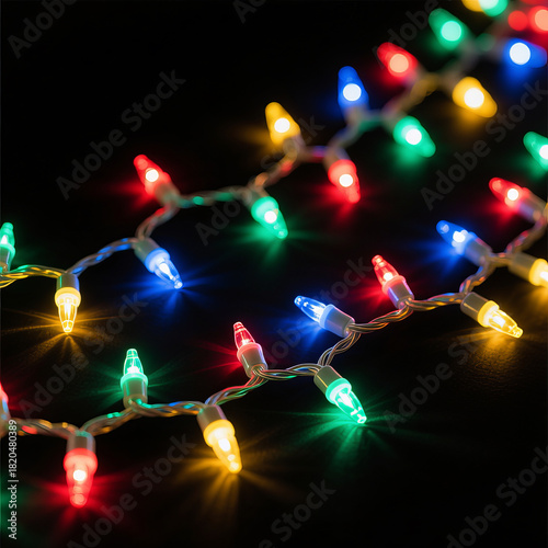 A close-up of a fragment of a glowing New Year's garland.