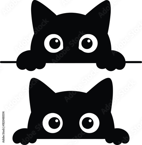 Silhouette Cat peeking with big eyes vector illustration