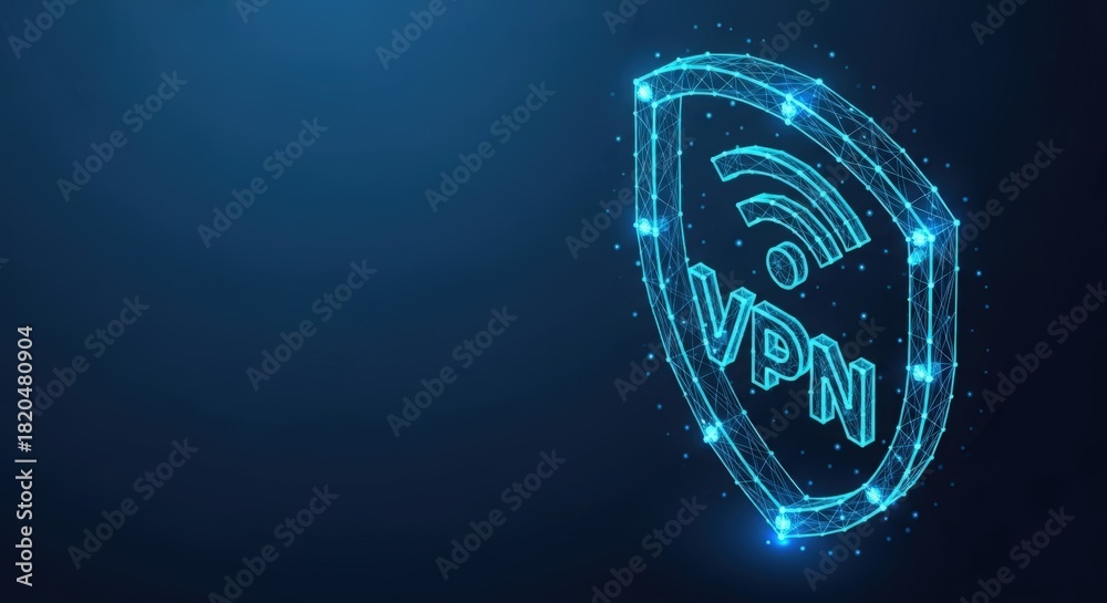 Fototapeta premium Digital shield displaying VPN and WiFi symbols for online security and network protection