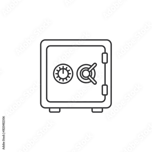Minimalist line art icon of a secure safe with a combination dial, symbolizing robust protection for valuable assets, financial documents, and wealth management