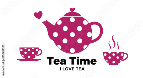 Tea time illustration with teapot and teacups for tea lovers design