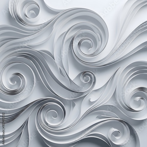Abstract design with paper art creating a swirling pattern of white and grey tones