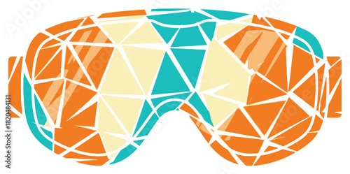 Geometric Ski Goggles Illustration with Vibrant Orange and Teal Shattered Pattern