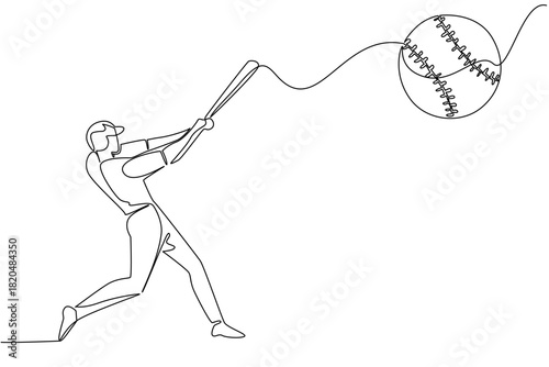 Continuous line drawing of man pitcher poised to throw with ball and glove, sports concept for competitive play, themed for World Softball Day honoring teams, tournaments, coaches, and dedicated fans