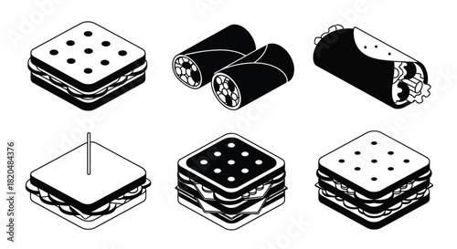 Isometric sandwich burrito spring roll food vector illustration design