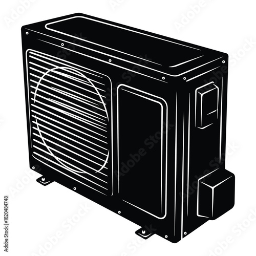 Air Conditioner Unit Illustration, Outdoor AC Compressor, Heating and Cooling System Black Silhouette