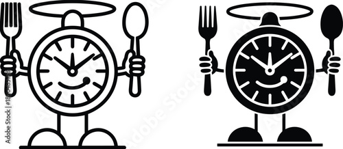 Anthropomorphic Clock with Utensils Mealtime Concept eating food