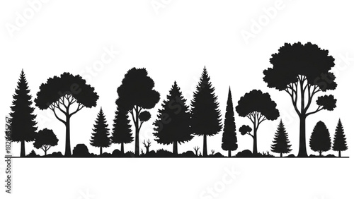 Silhouette Forest Line A Diverse Collection of Tree Silhouettes for Design