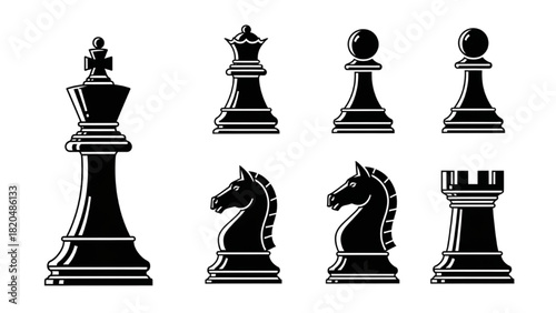 A collection of black chess piece icons symbolizing strategic thinking and intellectual competition