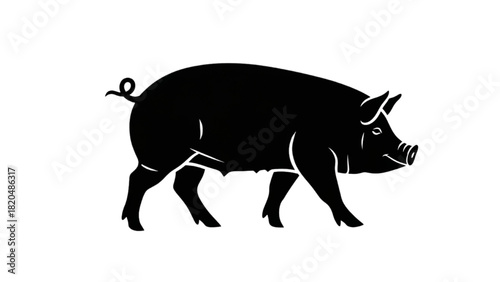 Silhouette of a Pig A Minimalist Black and White Illustration on White Background