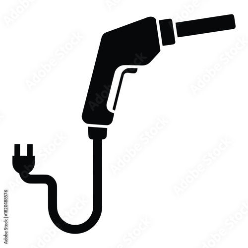 Electric Car Charging Plug Icon, EV Charger Silhouette, Electrical Vehicle Power Supply Symbol